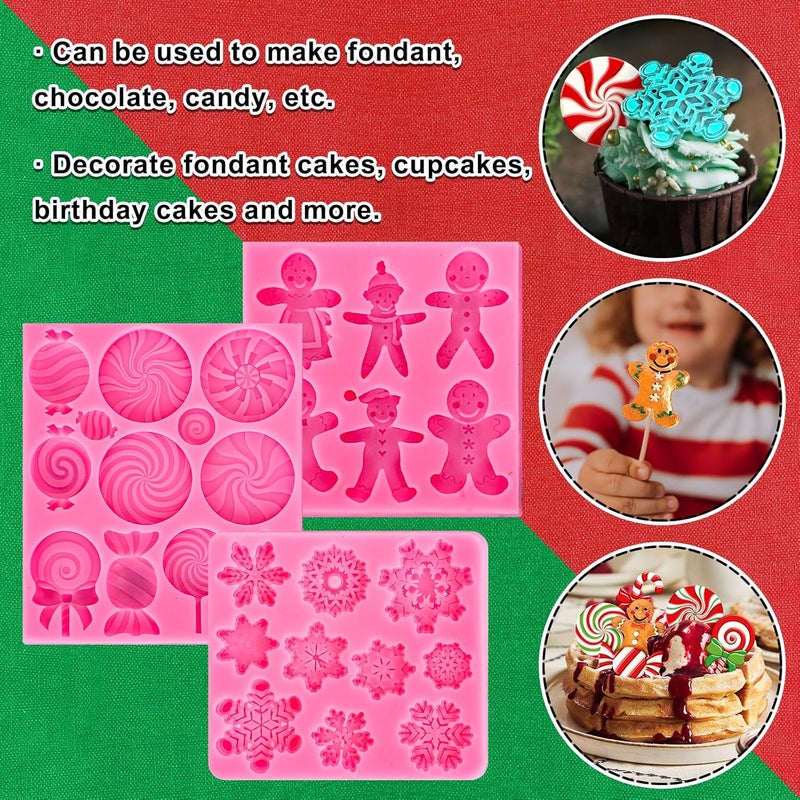 Whaline 3Pcs Christmas Candy Fondant Mold Pink Gingerbread Man Snowflake Silicone Mold Assorted Chocolate Candy Mould for Xmas Winter Party Cupcake Sugar Craft Gum Resin Clay - Image 4